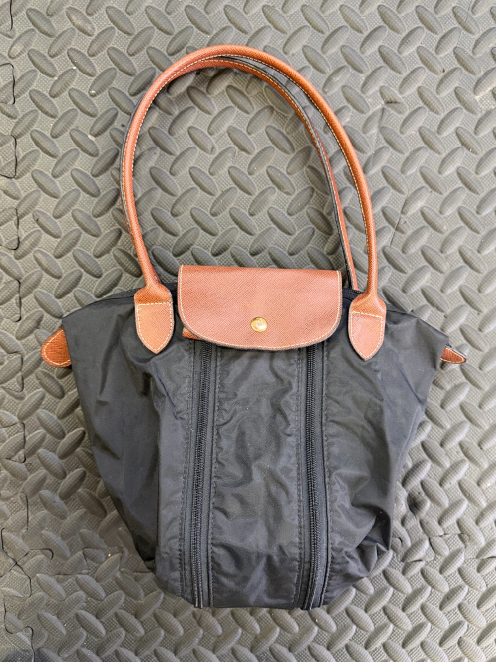 Black Tote Bag with Brown Trim - Classic Women's Shoulder Tote
